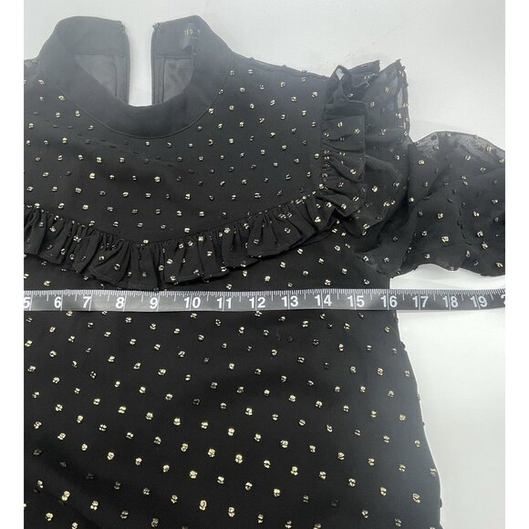 Ted Baker Black Gold Joyous High Neck Ruffle Mini Dress Sz 0 XS Holiday Party - Picture 9 of 9